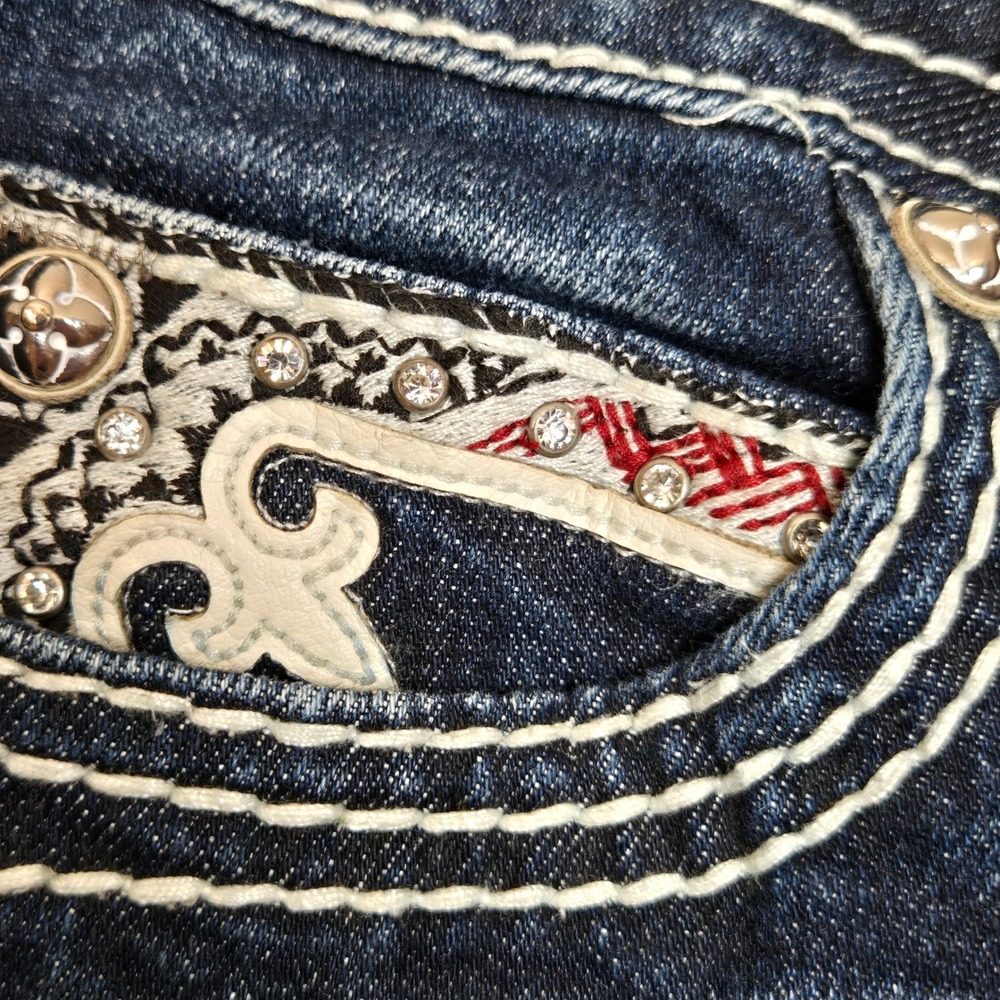 Rock Revival Womens Noelle‎ Capri distressed Jeans Dark Wash Embellished Sz 25 - Picture 6 of 14